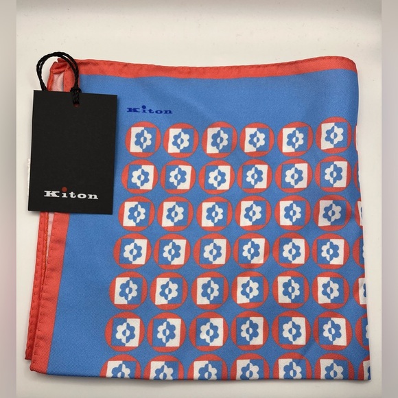 100% NWT KITON Silk Pocket Square Sky Blue - Pink. (16 X 15) - Picture 2 of 5